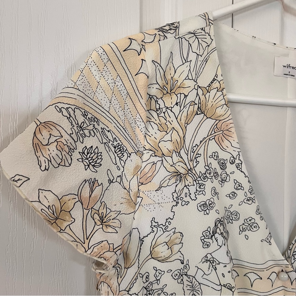 Aritzia Wilfred Nazaire Antique Pattern Mini Dress Yellow White Black Size US 6 - Picture 9 of 17